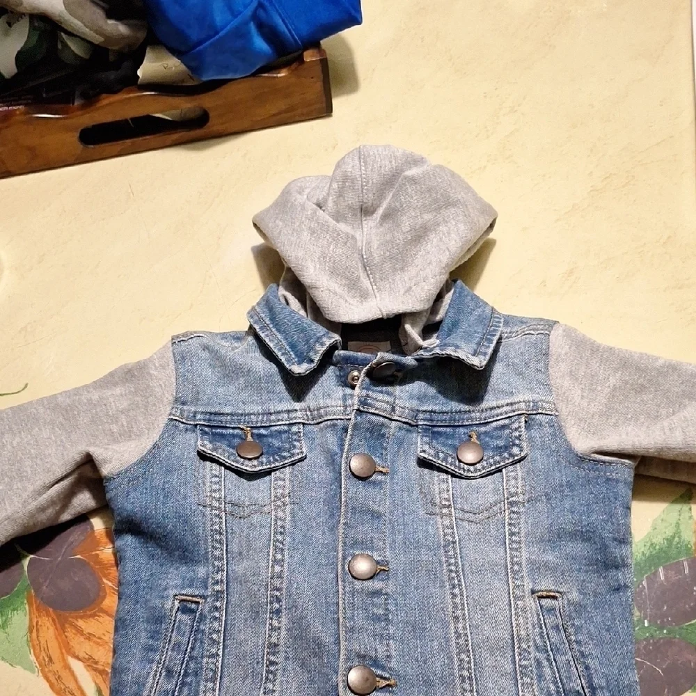 Kids Wonder Nation Denim and Gray Hoodie Jacket 12M